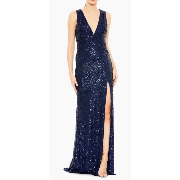 Ieena Mac Duggal Navy Sequin Sleeveless Formal Gown Evening Dress Size 16 - Picture 1 of 15